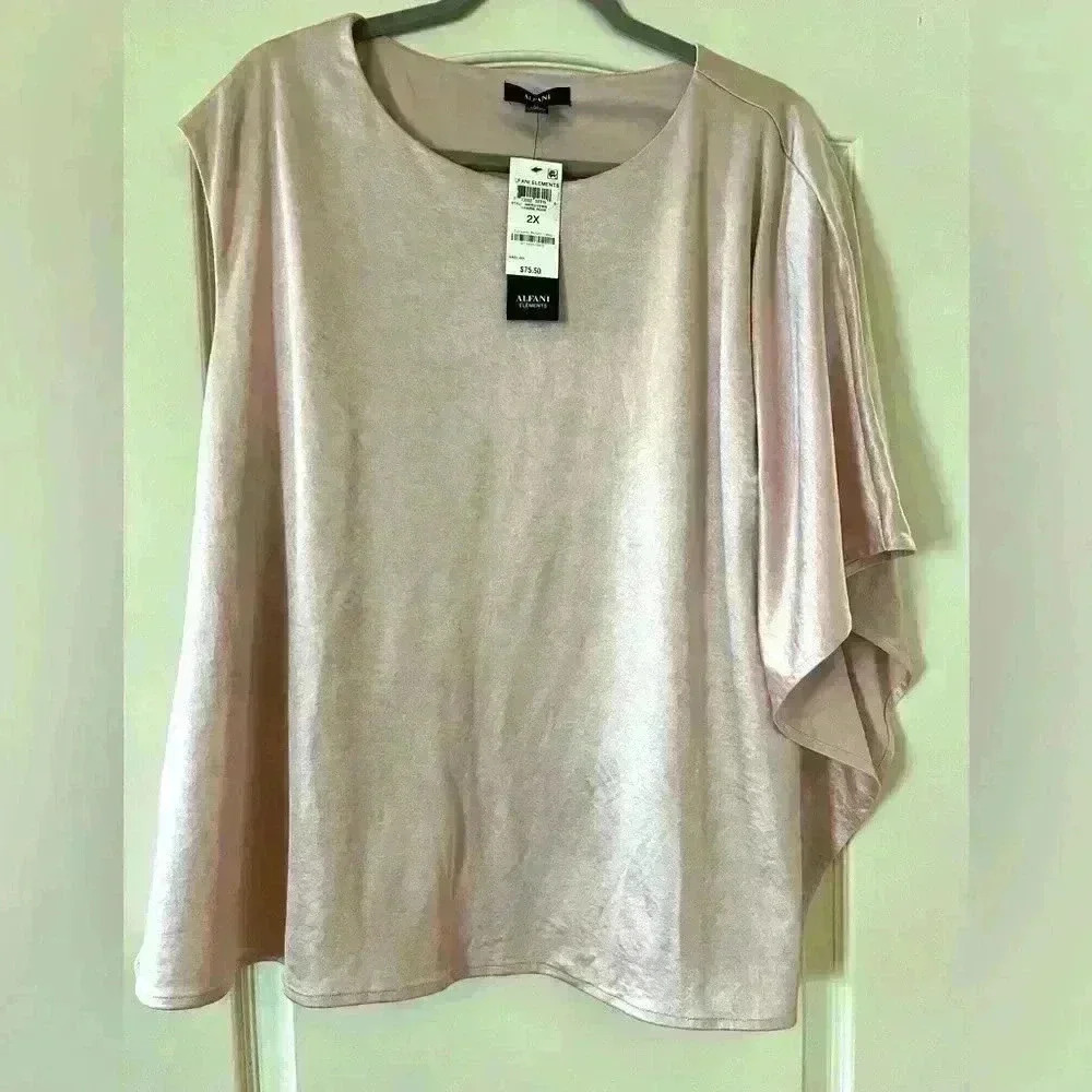 NWT Alfani Blouse Blush Color Polyester One-Sleeveless Women’s size 2X